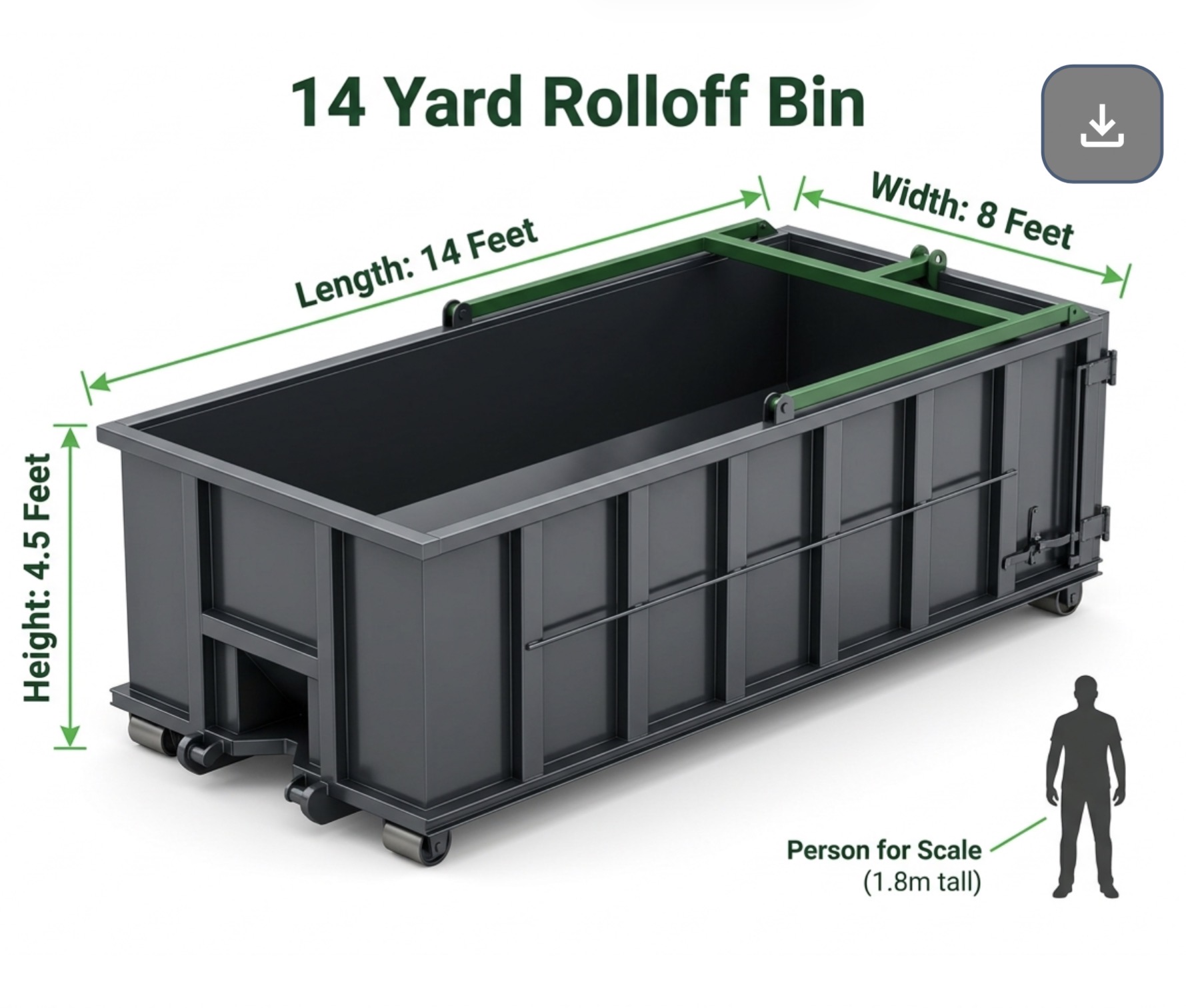 14 Yard Rolloff Bin Dimensions – Green Thumb Waste Services GTA
